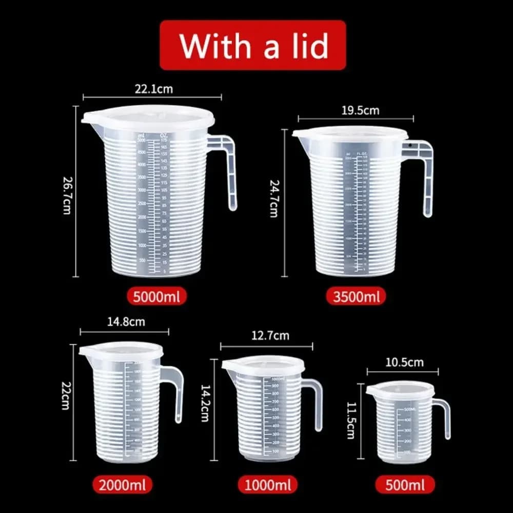 100-5000ml мерителна чаша за кухня, без капак, с капак, скала, PC, устойчива на висока температура, пластмасова мензура за мляко и чай