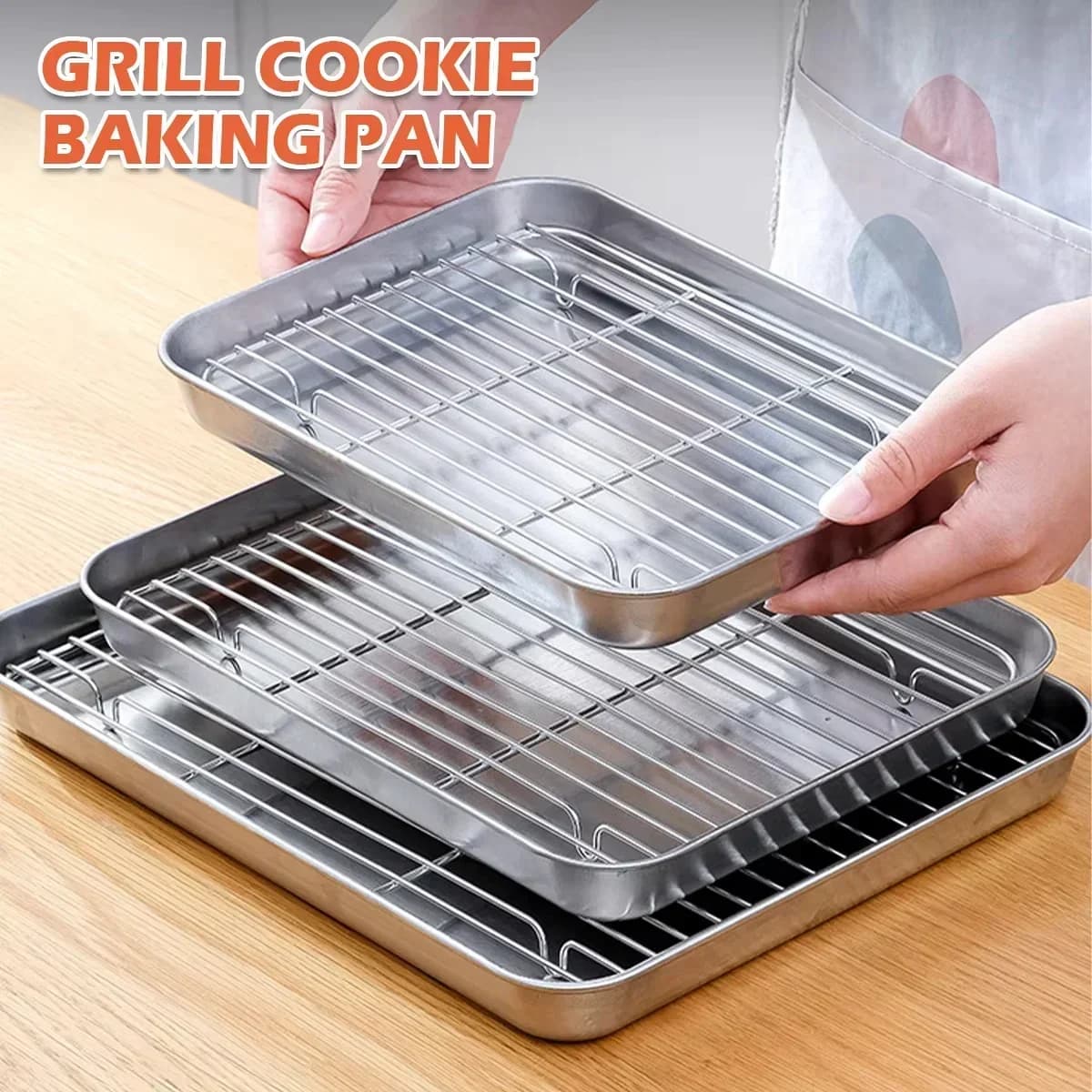 Тава за печене от неръждаема стомана с решетка, тава за печене на кейк, BBQ тава, плоча с решетка за брауни, инструмент за готвене, печене и грил