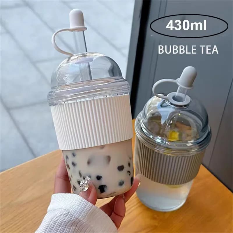 1 бр. 430ml преносима чаша с капачка и сламка, пластмасова, в стил Ins, с голям капацитет, за вода, чай, кафе, мляко, термоустойчива, за сок и желе