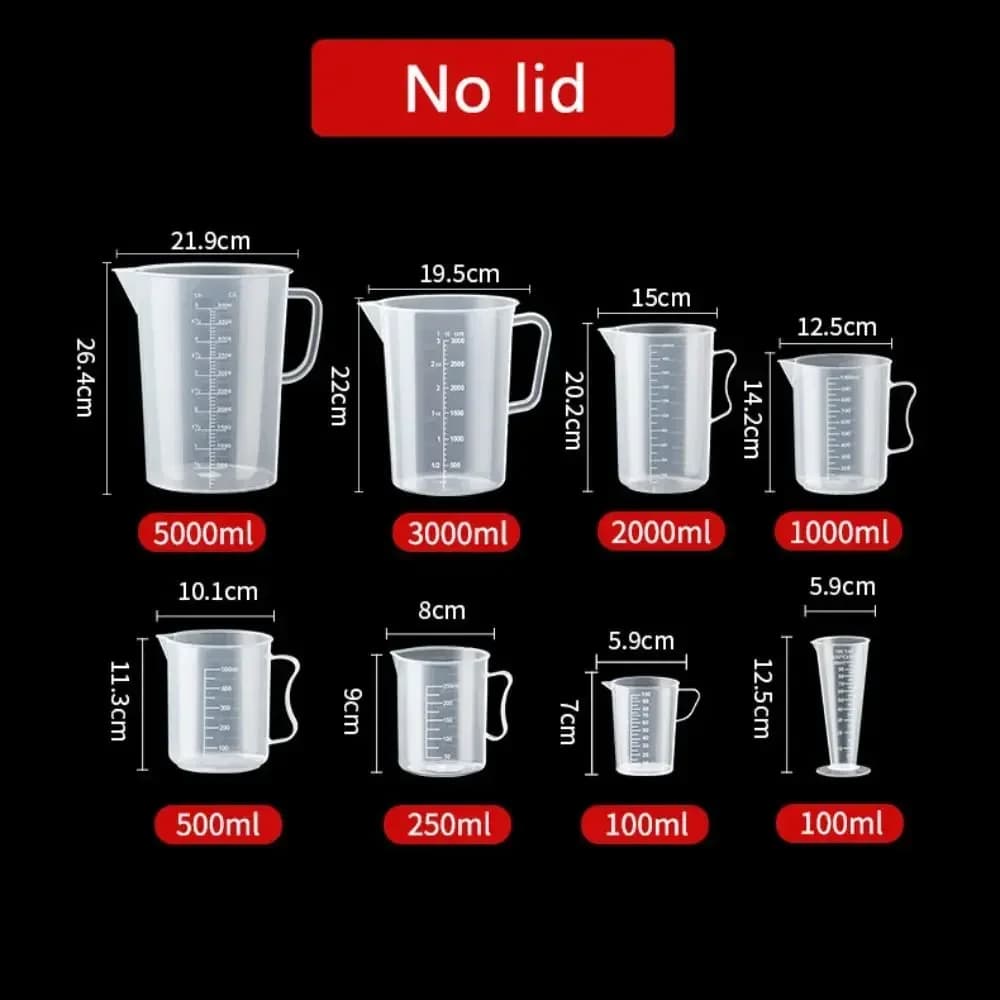100-5000ml мерителна чаша за кухня, без капак, с капак, скала, PC, устойчива на висока температура, пластмасова мензура за мляко и чай