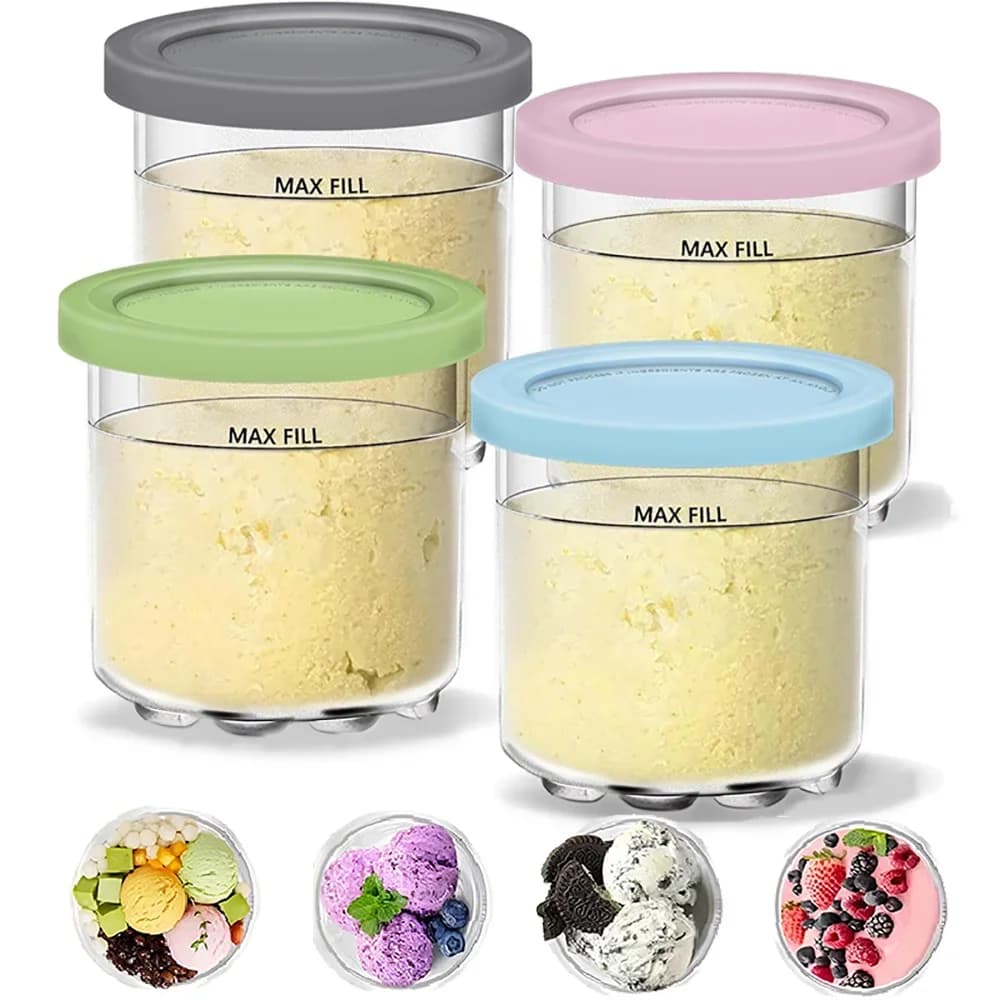 Кутии и капаци Creami Pints for Ninja - комплект от 4 бр. кремообразни контейнери за сладолед, чаши, буркани, съдове, съвместими със smoothie pot