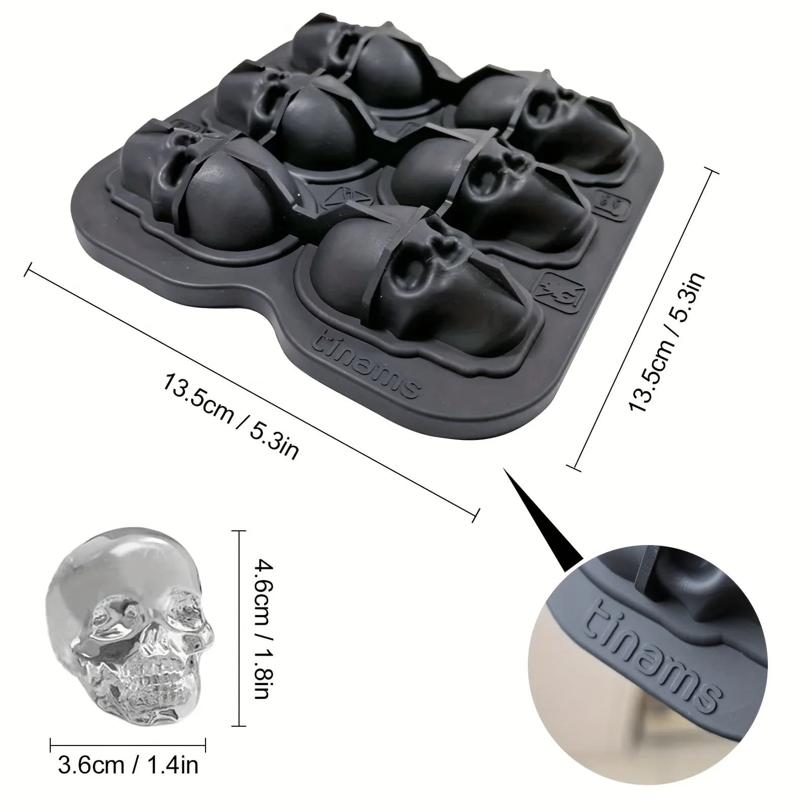 Силиконова 3D форма за лед с череп, гъвкави тавички за лед, BPA free, за фризер, страховит череп, калъп за ледени топки за коктейл