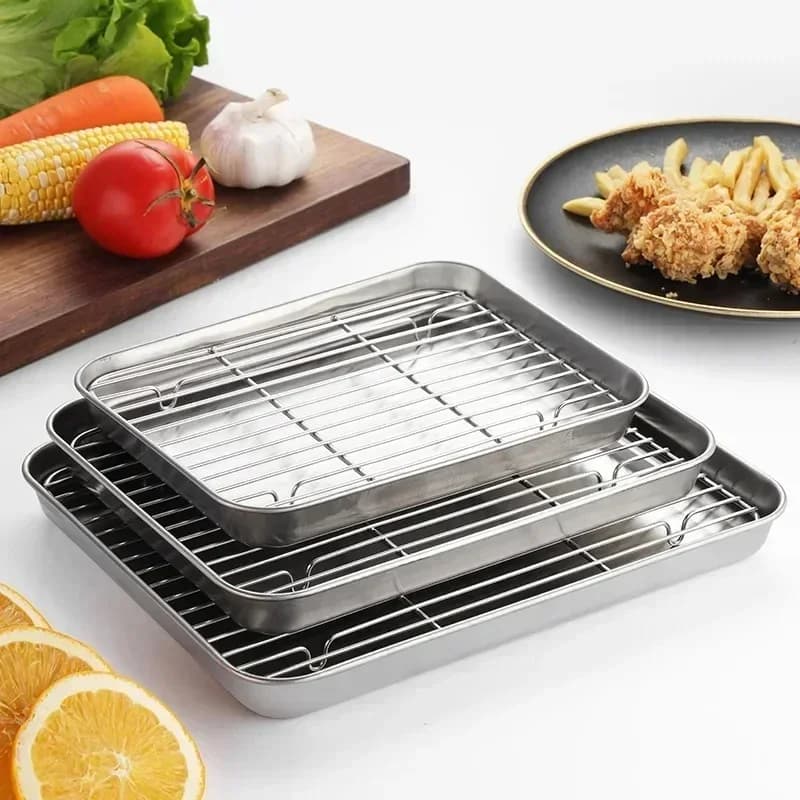 Тава за печене от неръждаема стомана с решетка, тава за печене на кейк, BBQ тава, плоча с решетка за брауни, инструмент за готвене, печене и грил