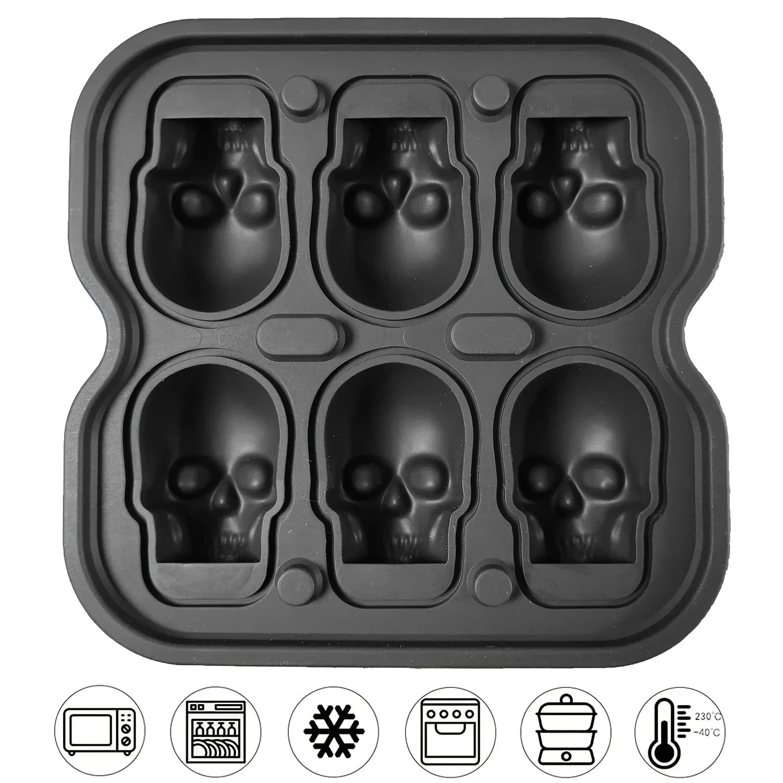 Силиконова 3D форма за лед с череп, гъвкави тавички за лед, BPA free, за фризер, страховит череп, калъп за ледени топки за коктейл