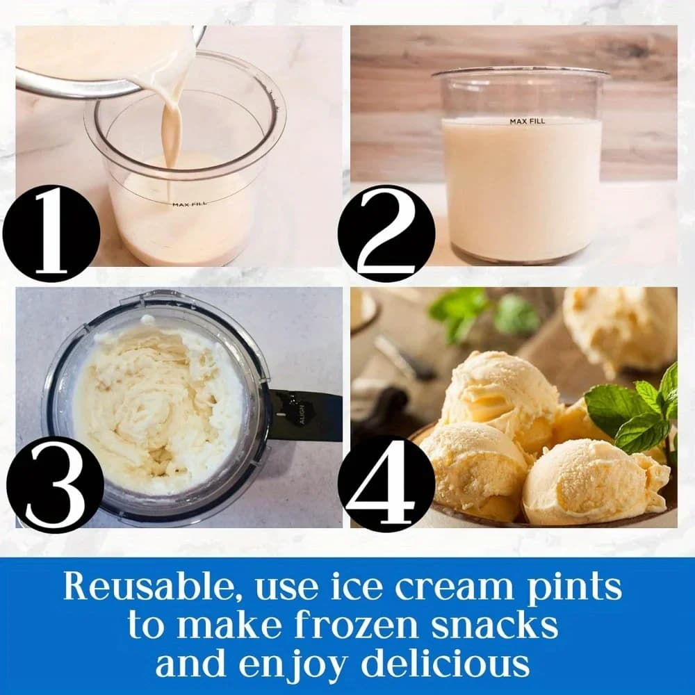 Кутии и капаци Creami Pints for Ninja - комплект от 4 бр. кремообразни контейнери за сладолед, чаши, буркани, съдове, съвместими със smoothie pot