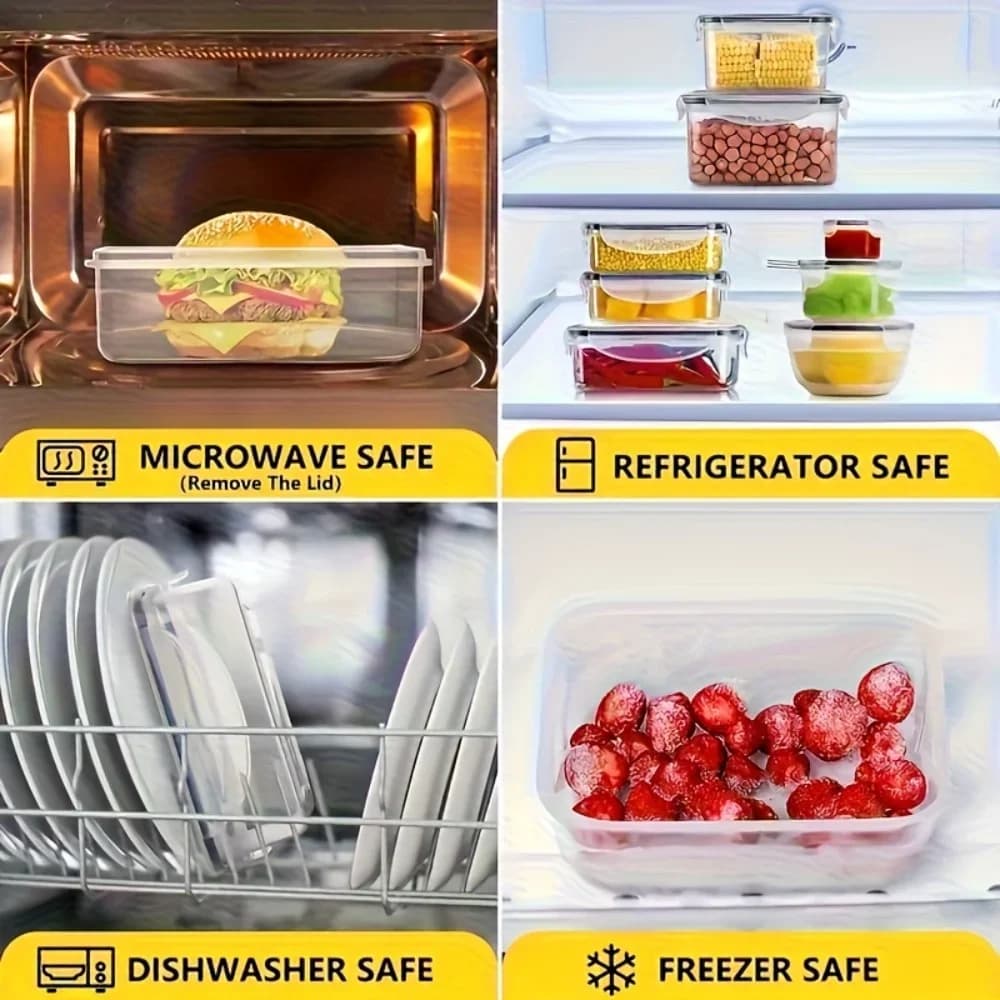 8 бр. BPA-free херметични контейнери за храна с капаци със заключване - безопасни за микровълнова/фризер, PP пластмасови съдове за съхранение на сухи продукти/плодове/зеленчуци